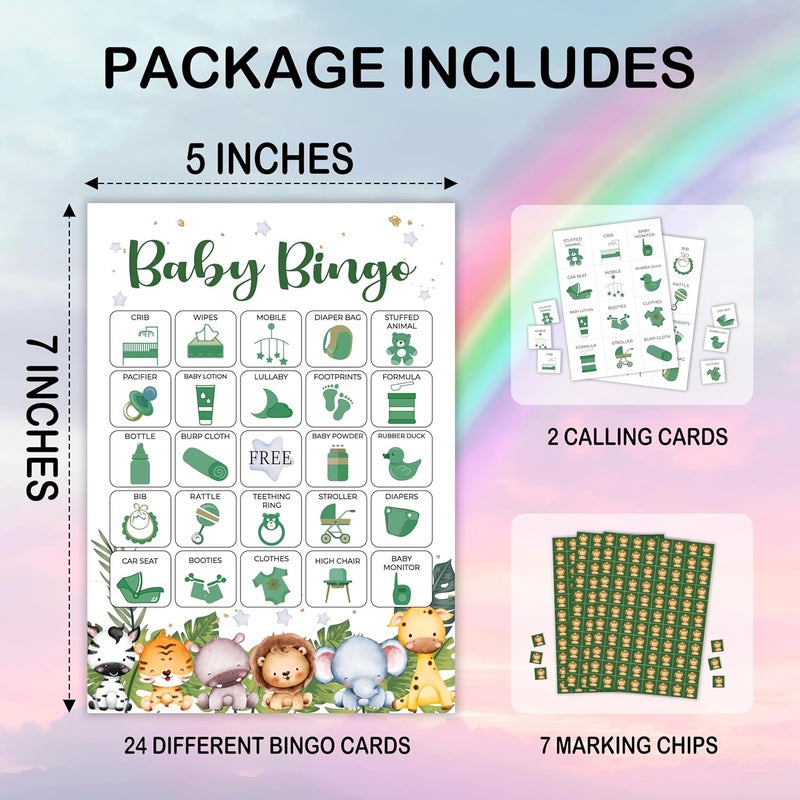 Mueddur Baby Shower Bingo Card, Jungle Safari Bingo Set For Adults Large Group Family, Gender Neutral Baby Shower Game, Wild Animals Bingo Kit For Gender Reveal Party, Holiday Games For 24 Players -11 - Image 2